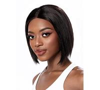HBYLEE Human Lace Wigs 13 x 4 Lace Front Short Straight Bob Human Hair Wig for Black Women ,Colore: 200Density 13 x 4 Black/Misura: 8 pollici
