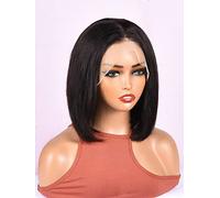 HBYLEE Human Lace Wigs 13 x 4 Lace Front Short Straight Human Hair Wig for Black Women ,Colore: 200Density 13 x 4 Black/Größe: 8 Inch
