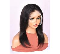 HBYLEE Human Lace Wigs 13 x 4 Lace Front Straight Human Hair Wig for Black Women ,Colore: 200Density 13 x 4 Black/Größe: 12 Inch