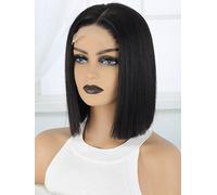 HBYLEE Human Lace Wigs 4 x 4 Lace Front Bob Straight Human Hair Wig for Black Women ,Colore: 140Density 4 x 4/Misura: 8 pollici