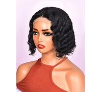 HBYLEE Human Lace Wigs 4 x 4 Lace Front Deep Wave Human Hair Wig for Black Women ,Colore: 180Density 4 x 4 Black/Größe: 8 Inch