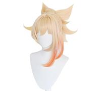 HBYLEE -ig for cosplay Game Genshin effetto Yoimiya Cosplay parrucca bionda arancione resistente al calore sintetico parrucche coda di cavallo+parrucca cappuccio