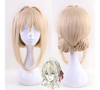 HBYLEE -ig for cosplay Violet Evergarden Long Coda di cavallo Braid Bun Bangs Bionda Cosplay Parrucca Piena Libero Arco Stile 1