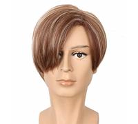 HBYLEE Movie Biohazard Leon Scott Kennedy Short Brown Color Highlights Styled Heat Resistant Hair Cosplay Costume Wig + Wig Cap [Colore]
