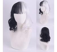 HBYLEE Parrucca per uso quotidiano. Cos Wig 101 Loyal Dog Cruella De Vil Kuila Bianco e Nero Strega Colore Corte Capelli Ricci Colore Yn200 (40 cm)[Colore: secondo il piano]