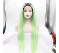 HBYLEE Parrucca sintetica frontale in pizzo con radici nere e capelli verdi, resistente al calore, lunga, liscia come la seta, parrucche sintetiche. Colore: secondo il piano]