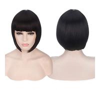HBYLEE - Parrucche corte Bob Bob capelli sintetici economici con frangia rosso blu giallo rosa viola bionda naturale anime Cosplay costume anime nero[Colore: nero]