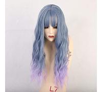 HBYLEE - Parrucche lunghe onde d'acqua sintetiche con frangia parrucche marrone scuro ricci naturali per le donne Cosplay parrucche in fibra resistente al calore lc194-2[colore:lc194-2]