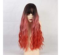 HBYLEE - Parrucche lunghe onde d'acqua sintetiche con frangia parrucche marrone scuro ricci naturali per le donne Cosplay parrucche in fibra resistente al calore lc202-1[Colore:lc202-1]