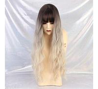 HBYLEE - Parrucche lunghe onde d'acqua sintetiche con frangia parrucche marrone scuro ricci naturali per le donne Cosplay parrucche in fibra resistente al calore lc202-2[colore:lc202-2]