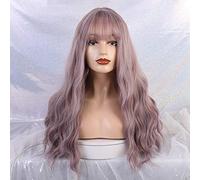 HBYLEE - Parrucche lunghe onde d'acqua sintetiche con frangia parrucche marrone scuro ricci naturali per le donne Cosplay parrucche in fibra resistente al calore lc205-4[colore:lc205-4]