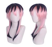 HBYLEE - Role Play For Ash Valley Dragon Cosplay Long Pink Mixed Black Wig with Bangs Halloween Wig [Colore]