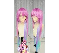 HBYLEE Wig Anime Cosplay Anime No Game No Life Jibril Cosplay Parrucca lunga arcobaleno gradiente di colore sintetico resistente al calore + cappuccio parrucca [Colore: Onecolor]