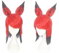 HBYLEE Wig Anime Cosplay Parrucca Cosplay Anime Hazbin Hotel Alastor Parrucca con orecchie rimovibili, parrucca corta nera e rossa, con cappuccio gratuito, per feste quotidiane di Halloween