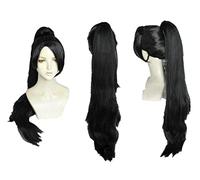 HBYLEE - Wig Anime Cosplay Parrucca Cosplay Gioco Valorant Sage Costume Main Peran Halloween Rambut Hitam Pesta Chip 80cm Ekor Kuda + Topi Parrucca [Colore: secondo il piano]