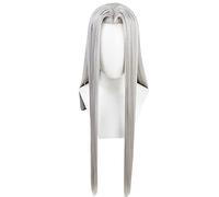 HBYLEE Wig Anime Parrucca cosplay Sephiroth Panjang Perak 100 cm Tahan Panas Serat Pria Permainan Rambut Sintetis Costum Cosplay Parrucca + Topi Parrucca [Colore]