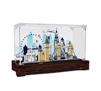 HCAEIOFJ Espositore in acrilico trasparente per Lego Architecture Skyline 21034 applicabile per London Eye, Big Ben, Tower Bridge, scatola regalo progettata (solo vetrina) (fondo in noce+sfondo 1)