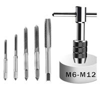 hcaioz Chiave a cricchetto regolabile con impugnatura a T 5 pezzi di filettatura for vite a macchina da 3 mm a 8, tappo metrico, maschio a forma scz.(6pcs M6-m12)