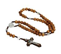 HCAXKFMMXU 10MM Perline di Legno Rosario Croce Collana Per Le Donne Degli Uomini Cristiana Vergine Maria Ciondolo Catena Moda Religione Gioielli
