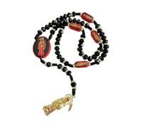 HCAXKFMMXU Collana nera della morte sacra in legno collana di Santa Muerte Rosari rossi perline benedizione artigianale rosario de la santa muerte Preghiera G