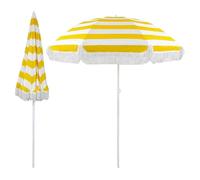 HCBUTAE 180 cm - Ombrellone da Campeggio Patio Esterno - Strisce Bianche e Gialle, Ombrellone da Spiaggia Vacanze inclinabile, UV 50+, Impermeabile, Antivento, per Giardino Piscina Cortile