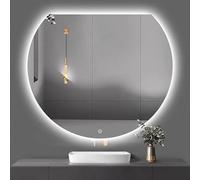 HCBUTAE Specchio Retroilluminato LED Semicircolare, Dimmerabile a 3 Colori, Toeletta Trucco Rasatura Parrucchiere Doccia Irregolare Specchio Da Parete con Luci, Interruttore Touch(Up Cut,80 * 72 cm)