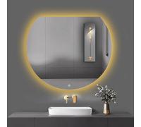 HCBUTAE Specchio Retroilluminato LED Semicircolare, Dimmerabile a 3 Colori, Toeletta Trucco Rasatura Parrucchiere Doccia Irregolare Specchio Da Parete con Luci, Interruttore Touch(Up Cut,70 * 63 cm)