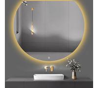 HCBUTAE Specchio Retroilluminato LED Semicircolare, Dimmerabile a 3 Colori, Toeletta Trucco Rasatura Parrucchiere Doccia Irregolare Specchio Da Parete con Luci, Interruttore Touch(Up Cut,90 * 80 cm)