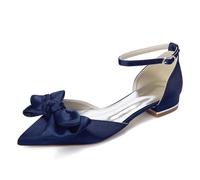 HCDZF Ballerine Eleganti con Fiocco e Punta a Punta, Scarpe da Sposa in Satin da Donna con Tacco Basso, Scarpe da Cerimonia per Gala Serale, Cocktail, Ballo di fine Anno,Dark Blue,43 EU