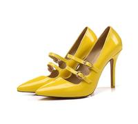 HCDZF Décolleté con Punta a Punta Mary Jane da Donna - Eleganti Pumps con Tacco a Spillo per Matrimoni, Feste e Scarpe da Ufficio,Giallo,35 EU