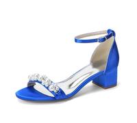 HCDZF Sandali da Donna in Raso con Perle e Tacco a Blocco, Scarpe da Sera con Cinturino alla Caviglia, Sandali da Sposa per Matrimonio, per Party serali e Lavoro d'Affari