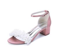 HCDZF Sandali da Donna in Raso con Perle e Tacco a Blocco, Scarpe da Sera con Cinturino alla Caviglia, Sandali da Sposa per Matrimonio, per Party serali e Lavoro d'Affari