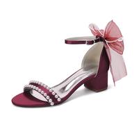 HCDZF Sandali da Donna in Raso con Perle e Tacco a Blocco, Scarpe da Sera con Cinturino alla Caviglia, Sandali da Sposa per Matrimonio, per Party serali e Lavoro d'Affari