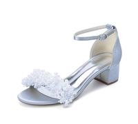 HCDZF Sandali da Donna in Raso con Perle e Tacco a Blocco, Scarpe da Sera con Cinturino alla Caviglia, Sandali da Sposa per Matrimonio, per Party serali e Lavoro d'Affari