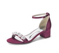 HCDZF Sandali da Donna in Raso con Perle e Tacco a Blocco, Scarpe da Sera con Cinturino alla Caviglia, Sandali da Sposa per Matrimonio, per Party serali e Lavoro d'Affari,Burgundy,38 EU