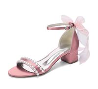 HCDZF Sandali da Donna in Raso con Perle e Tacco a Blocco, Scarpe da Sera con Cinturino alla Caviglia, Sandali da Sposa per Matrimonio, per Party serali e Lavoro d'Affari