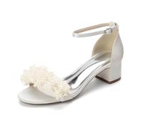 HCDZF Sandali da Donna in Raso con Perle e Tacco a Blocco, Scarpe da Sera con Cinturino alla Caviglia, Sandali da Sposa per Matrimonio, per Party serali e Lavoro d'Affari