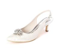 HCDZF Scarpe da Sposa con Tacco Basso a Spillo con Cinturino in Pizzo per Donna, con Perle e Strass, per Matrimonio, Serata e Ballo di fine Anno,Bianca,43 EU