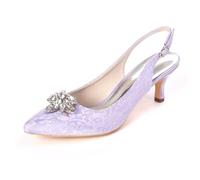 HCDZF Scarpe da Sposa con Tacco Basso a Spillo con Cinturino in Pizzo per Donna, con Perle e Strass, per Matrimonio, Serata e Ballo di fine Anno,Light Purple,42 EU