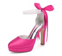 HCDZF Scarpe da Sposa in Raso da Donna con Zeppa e Tacco Alto con Cinturino alla Caviglia con Perle, Décolleté da Sposa per Sposa, Damigella e Festa Serale,Rose,39 EU