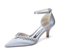 HCDZF Scarpe da Sposa in Satin con Fibbia alla Caviglia e Strass per Donna | elegante. punta chiusa, punta a punta, cinturino alla caviglia, serata, feste, nuziale, affari, occasioni formali