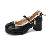 HCDZF Scarpe Mary Jane da Donna con rifinitura in Pizzo - Décolleté Platform Vintage Stile Cottagecore con Fiocco, Punta Tonda, Scarpe Lolita per Tea Party, Scuola, Cosplay,Nero,42 EU