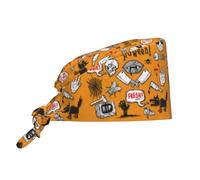 Hceaatb Berretto da lavoro per donne e uomini, con scheletro di pipistrello vampiro, con fascia per il sudore, regolabile, cappello da infermiera, cappello chirurgico nero