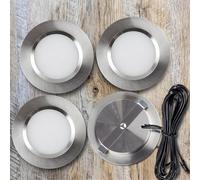 HCFEI 1 lampada da incasso a LED da 12 V, ultra piatta, 3 W, foro da 55 mm, con cavo da 2 m, IP44, per armadi a specchio, vetrine, mobili e armadi (acciaio inox spazzolato 3000 K)