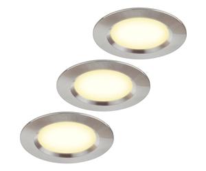 HCFEI Set di 3 faretti per mobili da incasso 12V ultra piatto 3W LED con taglio da 55mm con cavo da 2M IP44 per specchi, vetrine, mobili e armadi (acciaio inox spazzolato 4000K)