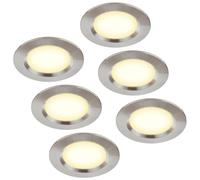 HCFEI Set di 6 faretti da incasso a LED da 12 V, ultra piatti, 3 W, foro da 55 mm, con cavo da 2 m, IP44, per armadi a specchio, vetrine, mobili e armadi (acciaio inox spazzolato 3000 K)