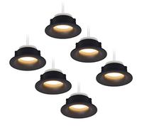 HCFEI Set di 6 faretti da incasso a LED, rotondi, colore nero, 5 Watt, luce bianca calda, dimmerabile, 230 V, piatto, diametro 68-76 mm, foro da incasso
