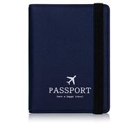 HCFGS Custodia per Passaporto in Pelle, Porta Passaporto con Blocco RFID PU Portadocumenti Viaggio Accessori Utili Con Multifunzione per Carte di Credito, Biglietti Aerei, Passaporto Pass (Blu)