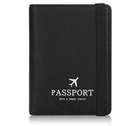 HCFGS Custodia per Passaporto in Pelle, Porta Passaporto con Blocco RFID PU Portadocumenti Viaggio Accessori Utili Con Multifunzione per Carte di Credito, Biglietti Aerei, Passaporto Pass (Nero)