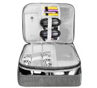 HCFGS Grande Organizer Cavi da Viaggio Tre Strati Custodia Cavi Resistente All'acqua Antiurto Borsa per Fotocamera, iPad, Cavo USB, Schede SD, Caricabatterie, Hard Disk (Grigio)